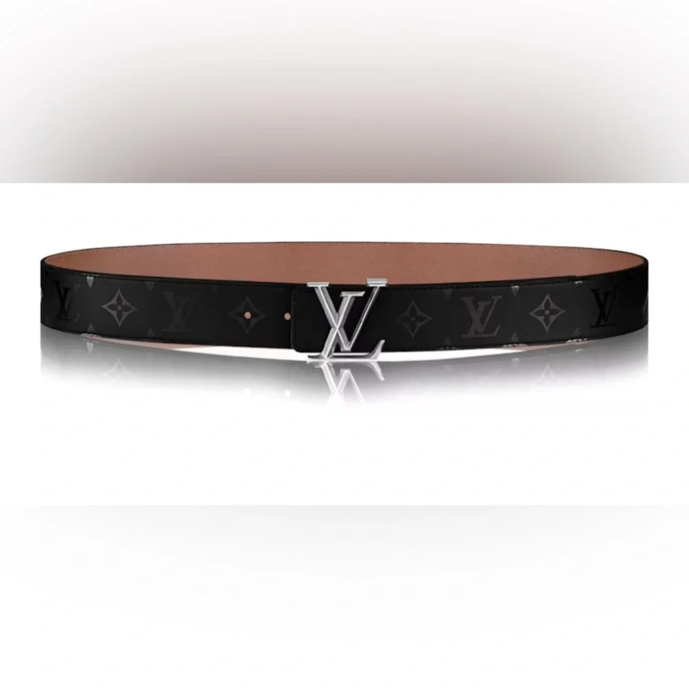 Louis Vuitton Black Monogram Leather Belt with Silver LV Buckle